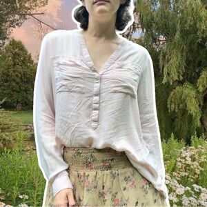 Lucky Brand V-neck Tunic in Whisper Pink with Micro Polka Dots, Size M